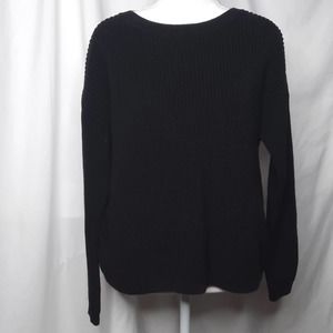 Ann Taylor Knit Sweater Drop Shoulder Ribbed Black Medium